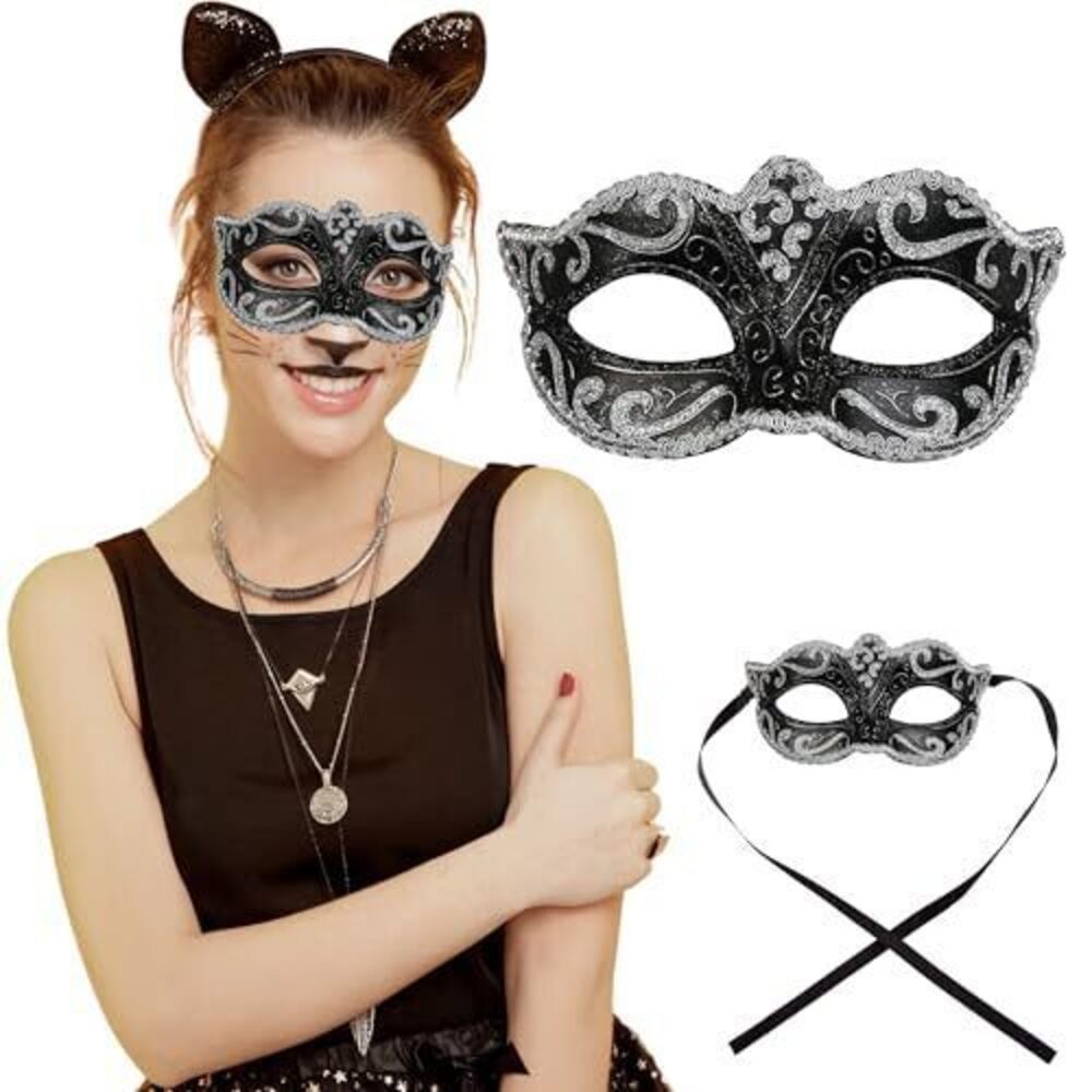 7254 Black Silver Masquerade Mask Costume Mask for Masquerade Ball